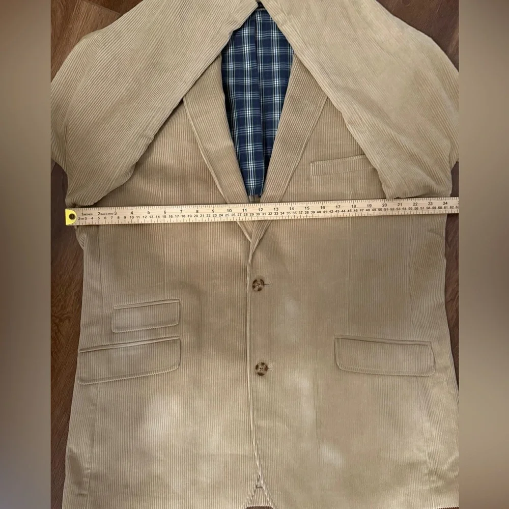 Alan Flusser Corduroy Blazer Jacket 46L Tan Camel Ticket‎ Pocket Academia